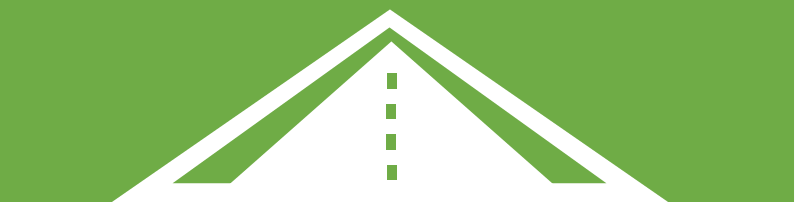 Green and white image depicting a road. 