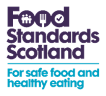 Food Standards Scotland logo, above blue text that reads "For safe food and healthy eating". 
