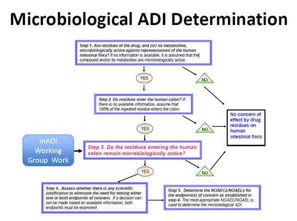 A diagram of a work flow of microbiological ADI Determination.
