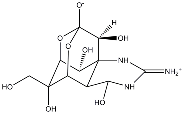 Chemical structure of tetrodotoxin.